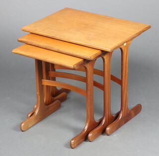 A mid-Century teak nest of 3 rectangular coffee tables 51cm h x 55cm w x 40cm (ring and contact marks in places)