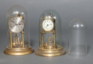 A 400 day clock complete with glass dome, a Schatz ditto with plastic dome (no key) and a glass clock dome 22cm h x 11.5cm w 