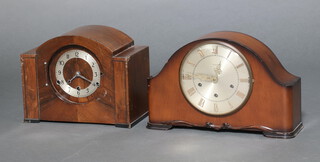 A Tempora striking mantel clock in an arch shaped case together with a 1930's chiming mantel clock in a walnut case 