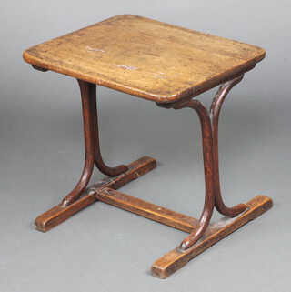 A rectangular mahogany occasional table on bentwood supports with H framed stretcher 43cm h x 46cm w x 39cm d (pitting and contact marks in places)