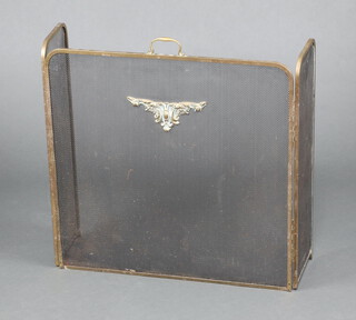 A gilt metal and mesh 3 fold spark guard 63cm x 70cm 