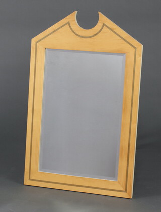 A rectangular bevelled plate mirror contained in an inlaid satinwood finished frame 87cm x 56cm 