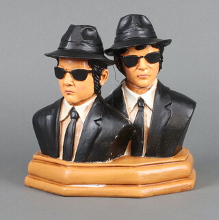 A resin head and shoulders portrait bust of The Blues Brothers 20cm h x 20cm w x 14cm d 