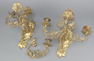 A pair of 19th Century pierced gilt metal 4 light wall candle sconces 24cm x 26cm x 30cm (1 a/f) 