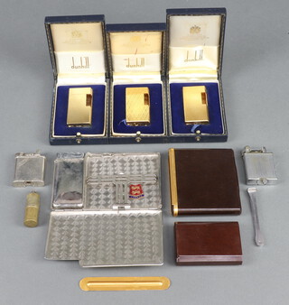 Three cased Dunhill cigarette lighter bodies and minor lighters etc