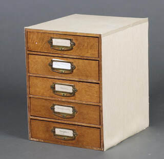 An Edwardian oak table top filing chest of 5 shallow drawers 34cm x 26cm x 29cm 