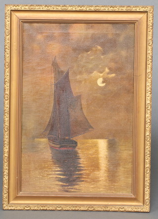 A pair of oil paintings on canvas, moonlit studies of sailing boats 