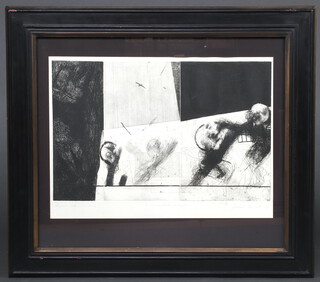 AK 1985, black and white print, victims of a bombing?, signed and dated in pencil 43cm x 61cm 