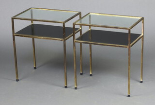 A pair of rectangular gilt metal 2 tier lamp tables with plate glass tops 54cm h x 46cm w x 33cm d 