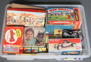 A collection of 1960's and 70's toys including Poplar Plastic Destroyer, Solid State Rolls Royce, an Airfix Betta Bilda set, etc 