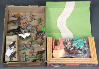 A John Bull plastic Build-a-Box farmyard set together with a collection of Britains plastic figures  