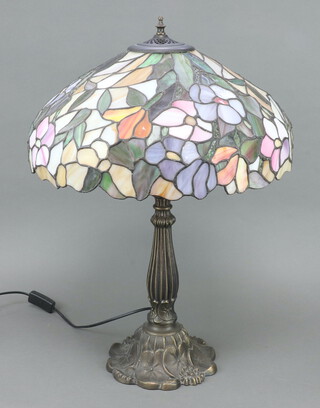 A Liberty style lamp with "stained" glass shade 62cm h 