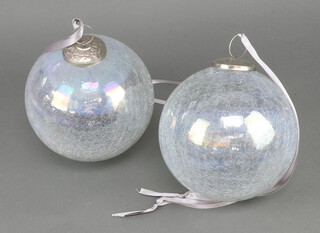 A pair of large clear frosted glass baubles 20cm  