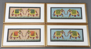 A set of 4 20th Century Indian watercolours of elephants 11cm x 26cm  