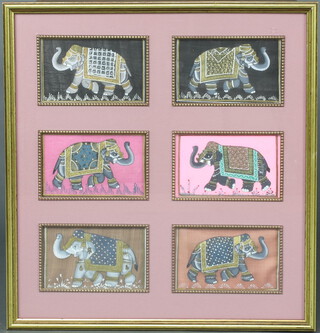 A set of 6 20th Century Indian watercolours of elephants, each 9cm x 14cm 