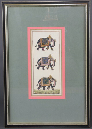 A pair of 20th Century Indian watercolours of elephants 13cm x 34cm 