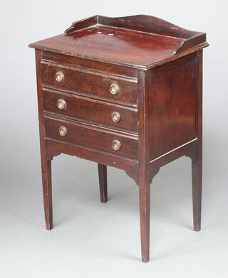 An Edwardian rectangular mahogany sheet music chest with 3/4 gallery fitted 3 drawers, raised on tapered supports 79cm h x 53cm w x 37cm d 