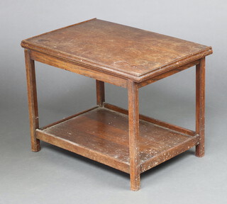 A 1930's rectangular oak card table with undertier raised on square supports 51cm h x 69cm w x 46cm d (sun bleached, contact marks in places)