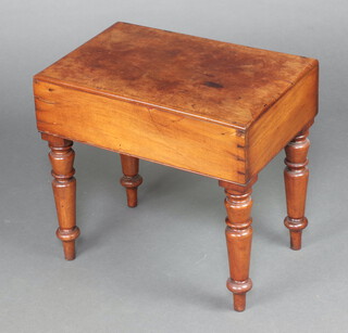 A Victorian rectangular mahogany bidet, raised on turned supports 47cm h x 50cm w x 33cm d 