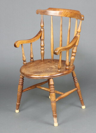 A 19th Century beech and elm stick and rail back Windsor carver chair 87cm h x 50cm w x 49cm d (seat 26cm diam.) 