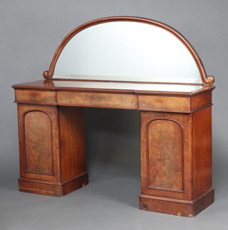 A Victorian mahogany pedestal sideboard with raised mirrored back, fitted 1 long and 2 short drawers, the pedestals 2 fitted trays and a cellarette drawer 152cm h x 168cm w x 50cm d 