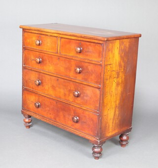 A 19th Century mahogany chest of 2 short and 3 long drawers with turned handles, raised on turned supports 105cm h x 106cm w x 49cm d 