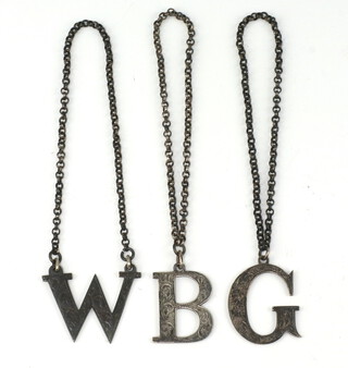 3 Victorian silver spirit labels W, B, G, (W & B by George Unite) Birmingham 1863, (20 grams