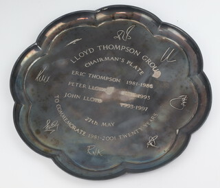 A Georgian style silver scallop salver with presentation inscription, Sheffield 2001, maker C J Vander Ltd 26cm, 501 grams 