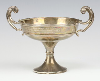 A silver two handled trophy cup with presentation inscription, Birmingham 1922, 19cm, 182 grams 