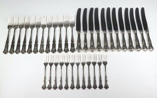 An Norwegian 830 standard Martha pattern part canteen comprising 12 dinner forks, 12 pastry forks and 12 dinner knives, 846 grams excluding knives, maker The Manufacturer group with the Association of Gold and Silver Manufacturers.