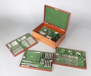 A canteen of Mappin and Webb silver plated cutlery for up to 12 contained in a fitted mahogany canteen (113 pieces) 