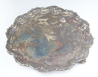 A Georgian style silver plated salver with fancy rim 37cm 