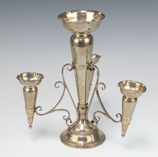 An Edwardian silver epergne with 4 trumpet vases on a scroll base 28cm, weighable silver (trumpets) 266 grams maker Elkington & Co.