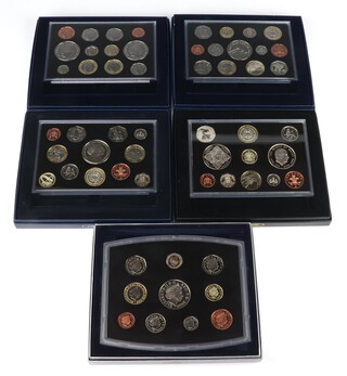 Five United Kingdom proof coin sets 2000, 05, 06, 07 and 2008, boxed and with certificates 