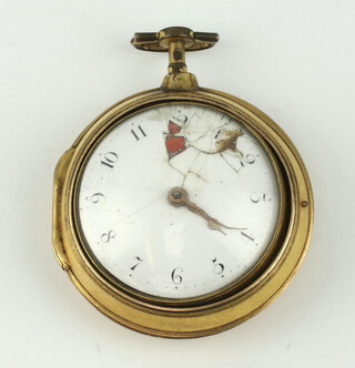 An early 19th Century gilt pair cased key wind pocket watch with enamelled dial, the movement inscribed Jn Dwerrihouse London, numbered 3713, the outer cased 50mm 