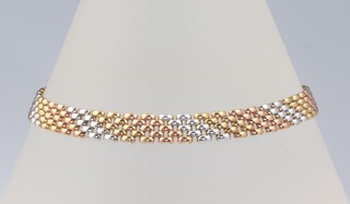 A 9ct three colour gold bracelet 18cm, 7.1 grams 