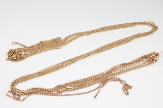 Five 9ct yellow gold necklaces 40cm, 41cm, 44cm, 44cm and 50cm (3 a/f) 10 grams 