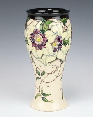 A Moorcroft Land of Flowers pattern vase, designed by Rachel Bishop, impressed marks, monogrammed SP, 30cm 