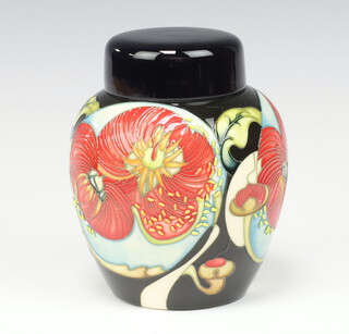 A Moorcroft Maitai Bay pattern black ground ginger jar and cover, designed by Emma Bossons, impressed marks, 15cm 