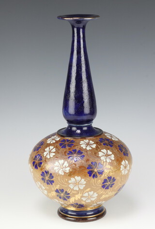 A Doulton Slaters baluster vase with waisted neck and decorated with stylised flowers 40cm 