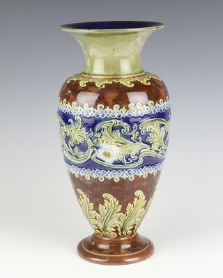 A Royal Doulton baluster vase decorated with scrolling leaves and flowers 34cm 