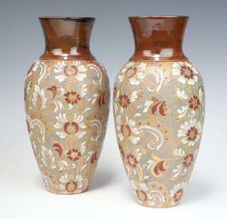 A pair of Doulton Slaters baluster vases decorated with flowers 27cm 