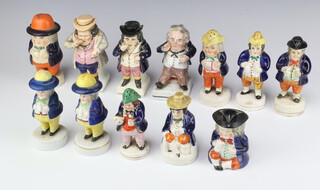 A 19th Century Staffordshire condiment in the form of a standing gentleman 15cm, 9 others and 2 figures 