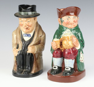 Two Royal Doulton character jugs Winston Churchill 22cm, and Auld Charlie 22cm 