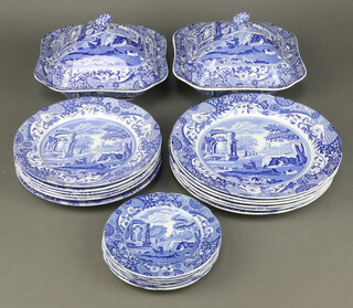 A Copeland Spode Italian part dinner service comprising 6 small plates (1 chipped), 6 medium plates, 6 dinner plates and 2 tureens and and covers 