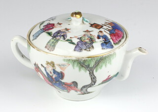 A Chinese teapot and cover decorated with hunting figures, red Xian Feng (1851-61 ) 6 character mark to base 10cm 