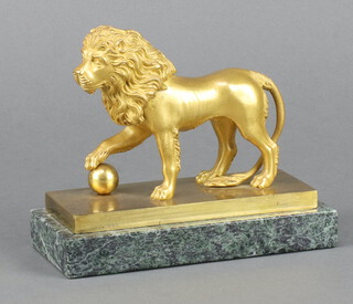 A gilt metal figure of The Medici Lion raised on a rectangular marble base 12cm h x 15cm w x 7cm d 