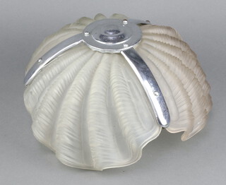 An Art Deco chrome and glass scallop shaped hanging light shade 20cm h x 30cm diam. 