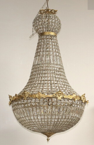 A large and impressive gilt metal framed and glass drop light fitting 100cm x 63cm 