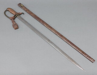 A "Turkish" sword with 60cm straight blade, signed, complete with dress knot and scabbard 